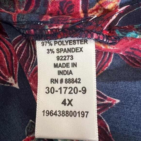 Catherines Womens Blouse 4X Navy Red Floral Button Front 3/4 Sleeves Plus Size - Picture 5 of 6